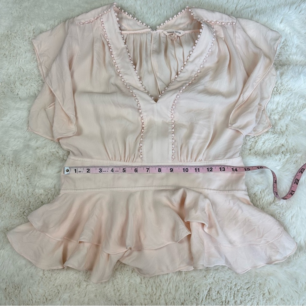 Rebecca Taylor 100% Silk Pink V Neck Blouse, 6 - Picture 4 of 8